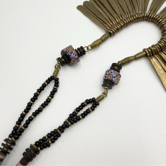 Vintage Brass Beaded Dangle Choker Tribal Nepali Bib Necklace BOHO Tribal - Picture 8 of 13